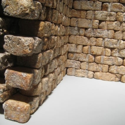 A wall made of fungus bricks. Photo: Phil Ross