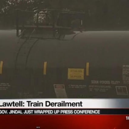 Screen grab of train derailment from KATCTV