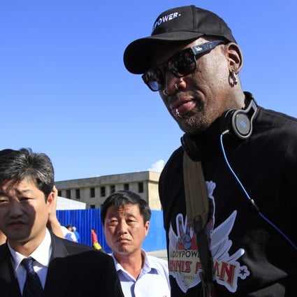 Former NBA star Dennis Rodman arrives at Pyongyang airport on Tuesday. Photo: AP