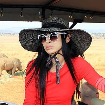 Actress Bai Ling visits the Entabeni game reserve in South Africa in a bid to dissuade Asians from buying rhino horns. Photo: AFP