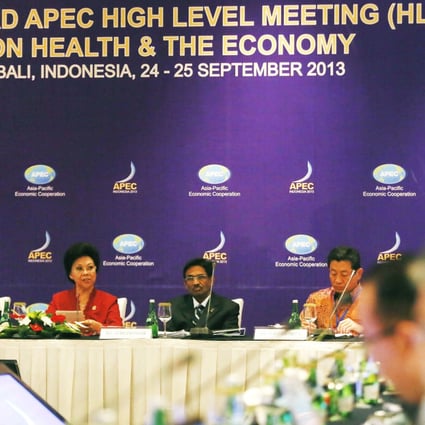 Indonesia Health Minister Nafsiah Mboi (second left) delivers a speech at the opening of the Apec High Level Meeting on Health and The Economy in Nusadua, Bali. Photo: EPA