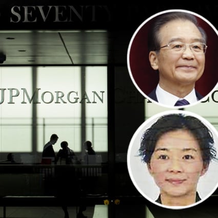 A combination photo of the JP Morgan office in New York, former Chinese premier Wen Jiabao and his daughter, Wen Ruchun. Photo: SCMP Pictures
