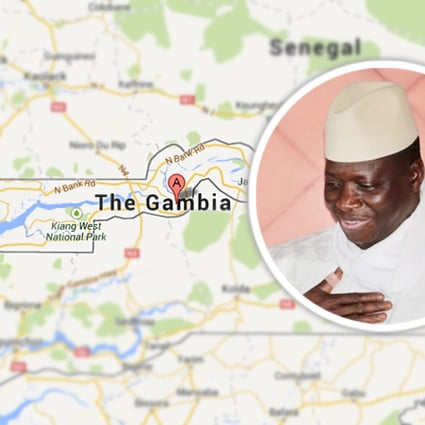 A combination photo of a map of Gambia in West Africa and the Gambian President, Yahya Jammeh. Photo: SCMP Pictures
