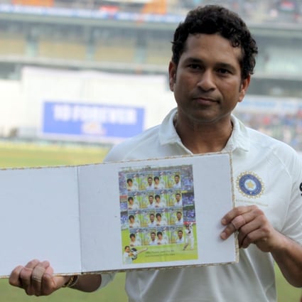 Indian cricket player Sachin Tendulkar during the release of a special postage stamp at Wankhade Stadium in Mumbai. Photo: Xinhua