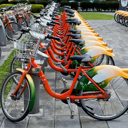 The YouBikes, with their yellow-and-green splash guards, are ubiquitous in Taiwan's capital, with more than 4,000 on the streets. Photo: CNA