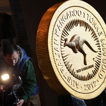 The 2012 Australian Kangaroo One Tonne Gold Coin is displayed in Hang Seng Bank's Headquarter in Central until Saturday. Photo: K. Y. Cheng