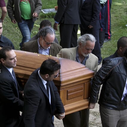The coffin of Monica Spear at her funeral on Friday. Photo: AP