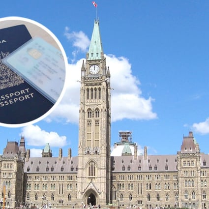 The Canadian Parliament in Ottawa and (inset) a Canadian passport and Hong Kong identity card. Ottawa is considering limiting consular help for dual citizens, which could affect the 300,000 Canadian citizens living in Hong Kong. Photos: SCMP Pictures