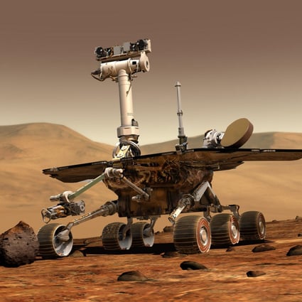An artist's rendering shows Opportunity on the surface of Mars. It landed on the red planet 10 years ago and is still exploring. Photo: AP