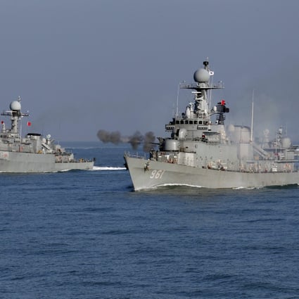 South Korea's naval ships in the Yellow Sea. South Korea said it would carry out a live fire exercise on Tuesday near the disputed sea border with North Korea. Photo: EPA