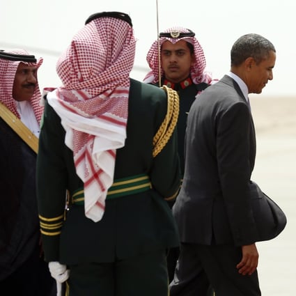 US President Barack Obama boards Air Force One as he departs Saudi Arabia to return to Washington yesterday. Photo: Reuters
