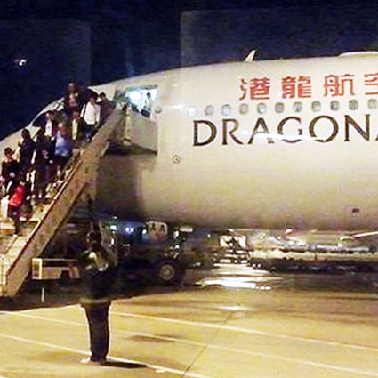 KA875 sits on the tarmac at Shenzhen airport. Photo: SCMP Pictures