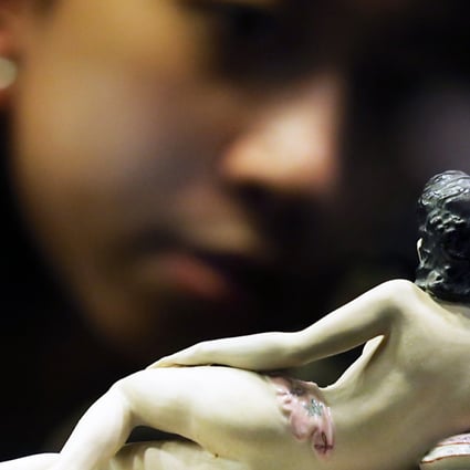 A figure of a naked woman on display at the "Gardens of pleasure: sex in ancient China" show in Hong Kong. Photo: Nora Tam