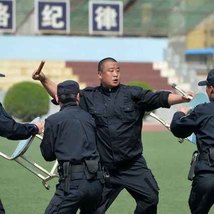 Policemen undergo counter-terrorism training in Shijiazhuang, Hebei province yesterday. Photo: AFP