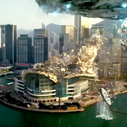 Wan Chai under siege in a scene from the the Transformers 4 trailer. Photo: SCMP Pictures