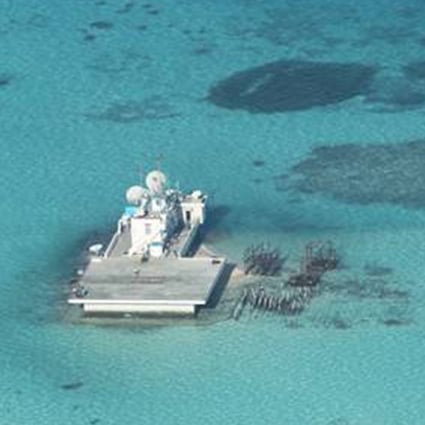 Chinese-made structures stand on the Johnson South Reef. Photo: AP