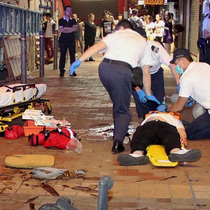 A mental outpatient is alleged to have thrown an office chair from the 10th floor of a Mong Kok building, killing a passer-by on the street below.