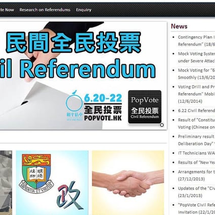 The website popvote.hk offers Hongkongers the opportunity to vote on how to elect the next chief executive in 2017. Photo: Screenshot