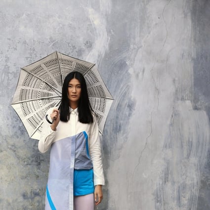 A look from Lines Lab's Umbrella collection. Stylist: Clara Brito. Model: Emma Xie. Photographer: Kester Celestino