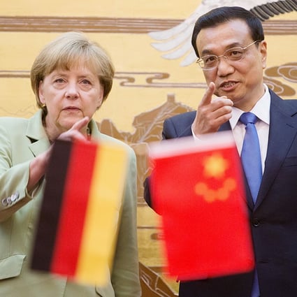 Angela Merkel chats with Li Keqiang during the signing ceremony at the Great Hall of the People in Beijing yesterday. Photo: Reuters