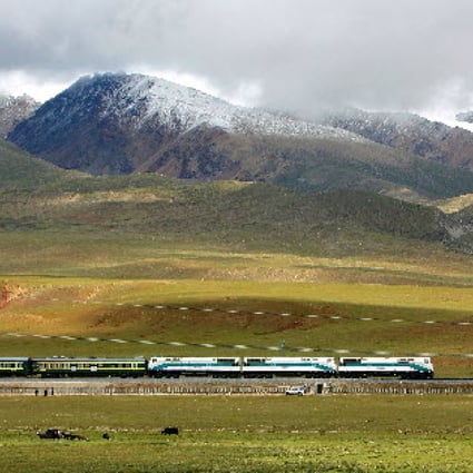 The Qinghai-Tibet Railway, which runs 1,956km from Xining, Qinghai, to Lhasa, Tibet, will have a 253km spur across a 90km canyon and a wetlands area. Photo: AP