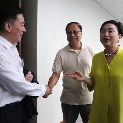 David Wong, left, with former lawmaker Yeung Sum and lawmaker Emily Lau. Wong supports a 50 per cent threshold. Photo: Felix Wong