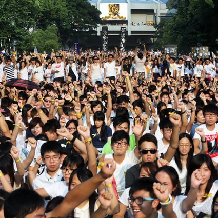 Thousands of university students from across Hong Kong formed a sea of white. Photo: Sam Tsang