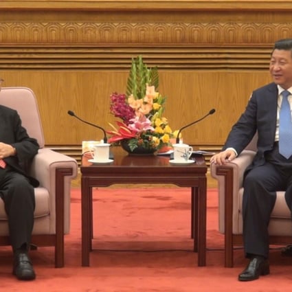 Xi Jinping (left) with Taiwan's New Alliance Association chairman Hsu Li-nung in Beijing. Photo: CNA