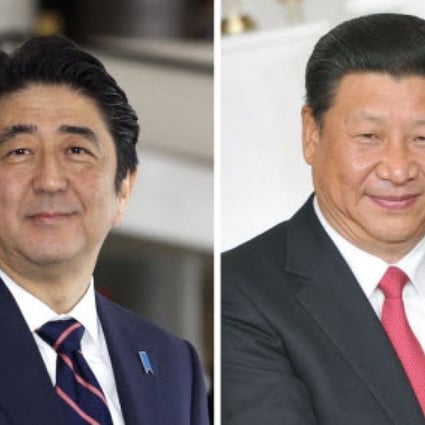 Japanese Prime Minister Shinzo Abe (left) and Chinese President Xi Jinping. Photo: Kyodo