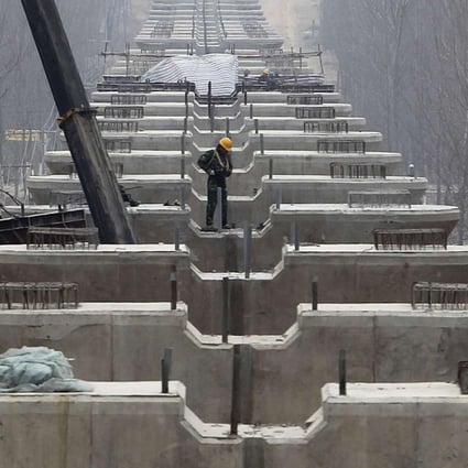 Railway viaduct under construction in Zhengzhou, where subsidies lower rail freight costs. Photo: Reuters