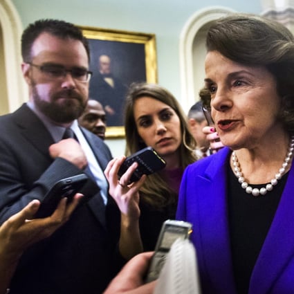 Senate Intelligence Committee chair Senator Dianne Feinstein talks to reporters after coming out of the Senate in Washington. Photo: EPA