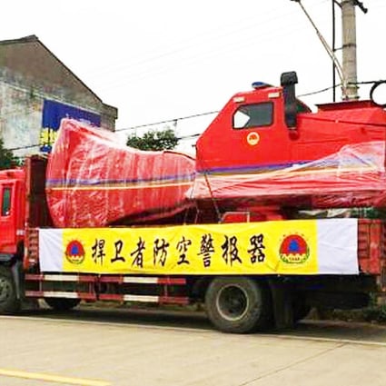 The 4.6 tonne red siren, dubbed 'The Defender', which will be used during the memorial day ceremony, can be heard from up to 30km away. Photo: The Global Times