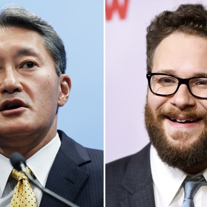 Sony chief Kazuo Hirai (left) personally demanded a key scene be changed in The Interview, in which journalists Seth Rogen (right) and James Franco are hired by the CIA to kill the North Korean leader. Photos: AFP