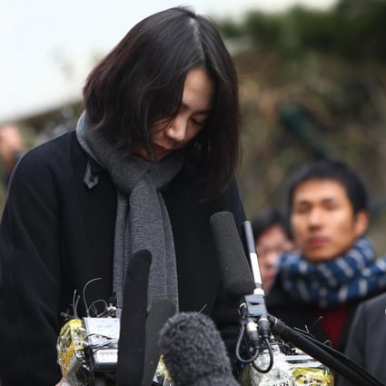 Cho Hyun-ah is questioned at an aviation board meeting about her behaviour.Photo: EPA