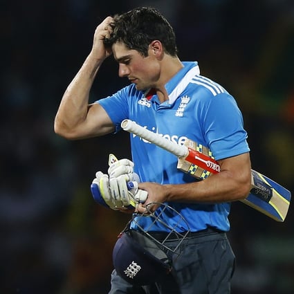 England captain Alastair Cook walks off after losing his wicket against Sri Lanka. Photo: Reuters