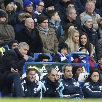 Jose Mourinho analyses his next move during the 2-0 win over West Ham at Stamford Bridge. Photo: AFP