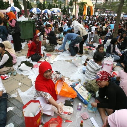 Maids gathering in Hong Kong's open spaces are being targeted by criminals. File photo: Martin Chan