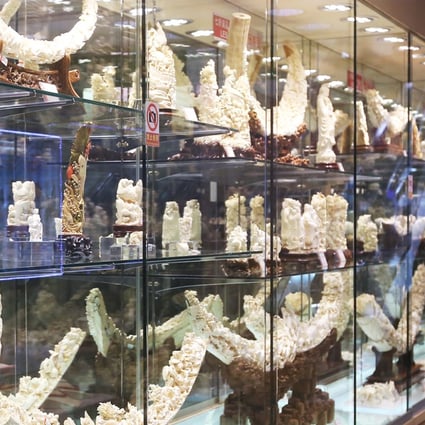Carvings made from woolly mammoth tusks, not elephants, remain on display at the Chinese Goods Centre. Photo: K. Y. Cheng
