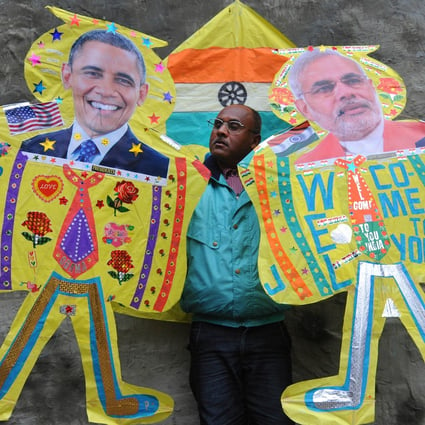 Kites adorned with images of Obama and Modi. Photo: AFP