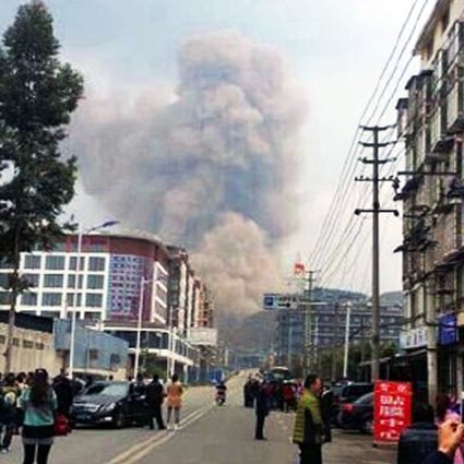 Dust rising from the scene of the explosion in Sichuan. Photo: SCMP Pictures