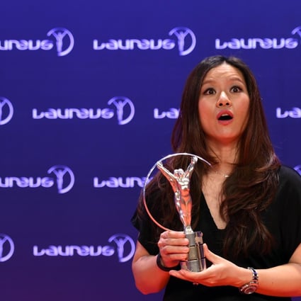 A surprised Li Na after being fêted at the Laureus World Sports Awards in Shanghai. Photo: AFP