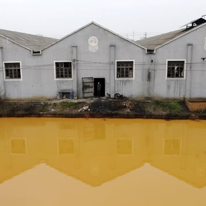 A polluted river runs past a factory in Jiaxing, Zhejiang province. The mainland is banning water-polluting plants. Photo: Reuters