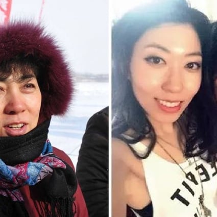 A woman identified by China Daily as Harbin city official Qu Zhang Mingjie (left) at an ice-fishing festival in 2010. On the right is a photo of singer Wanting Qu and her mother, posted by Qu to social media. Photo: SCMP Picture