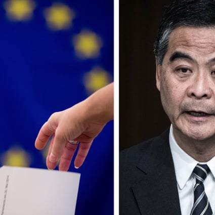 The EU said it supported the wish of the Hong Kong people to have a high degree of political participation and a genuine choice in the election of its next leader after current Chief Executive Leung Chun-ying (right). Photos: EPA, AFP