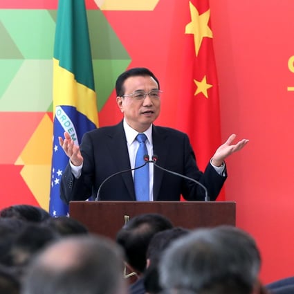 Premier Li Keqiang speaking at a press conference in Brasilia. Photo: Xinhua
