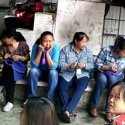 Workers on strike at the Lide shoe factory in Panyu. Photo: SCMP Pictures
