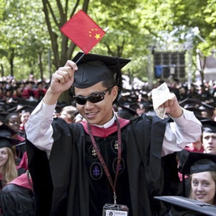 A file photo of a successful Chinese student in the US. Roughly 15 per cent of Chinese students who studied there last year failed to graduate, including the 3 per cent who were expelled, according to a report.