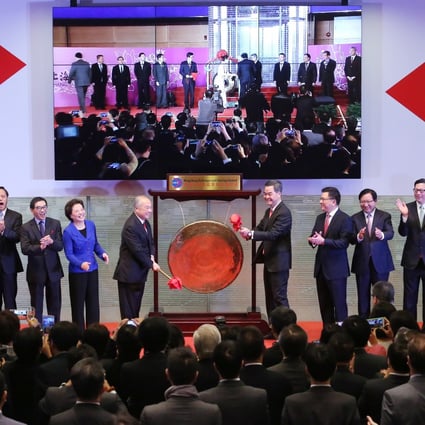 Mainland and Hong Kong officials at the launch ceremony of Shanghai-Hong Kong Stock Connect in November 2014. Photo: Felix Wong