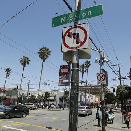 The intersection of 16th and Mission streets in San Francisco. In the background at left is the site activists have dubbed the "Monster in the Mission". Photo: AP 