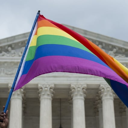 A rainbow flag is flown outside the Supreme Court in Washington DC. Photo: AFP